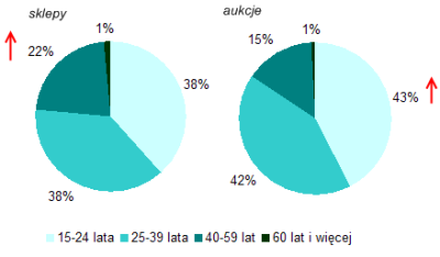 Profil polskich e-klient�w - podzia� wed�ug wieku (�r�d�o: NetTrack SMG/KRC, stycze�-listopad 2007).