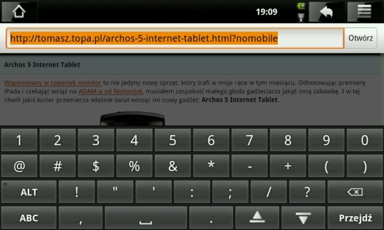Archos 5 Internet Tablet klawiatura