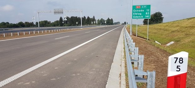 Fragment 12-kilometrowego odcinka drogi ekspresowej S7 Ostróda Południe – Rychnowo