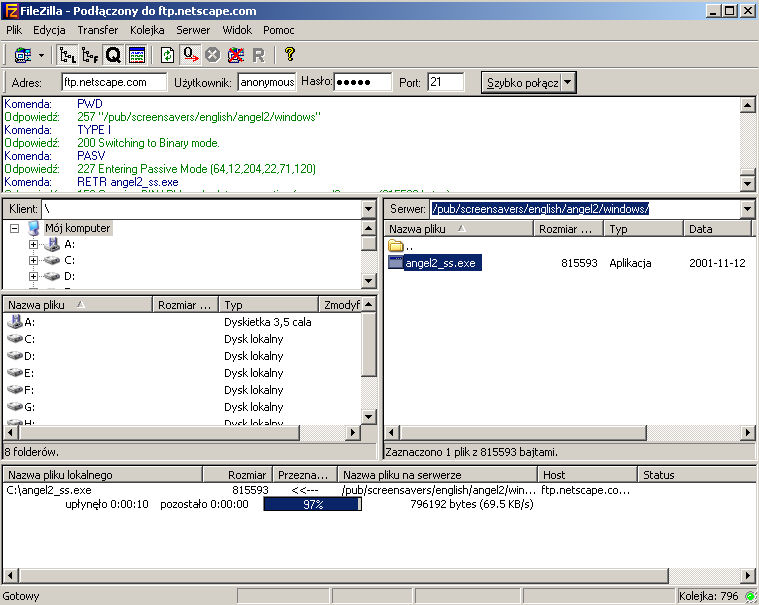 Logowanie się do bezpłatnego serwera ftp filezilla - darmowy serwer ftp cba.pl