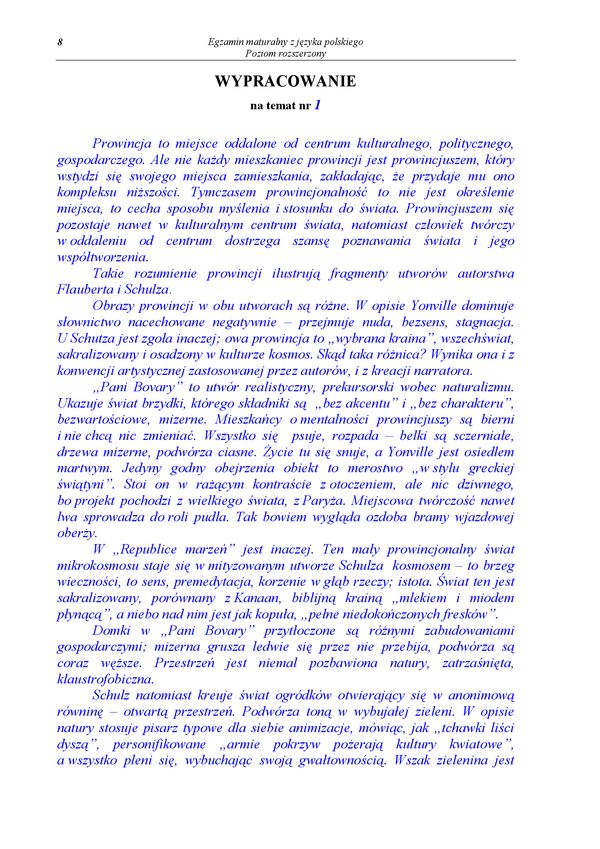 Arkusz Poziom Rozszerzony Przykladowe Rozwiazania Matura Jezyk Polski 2007